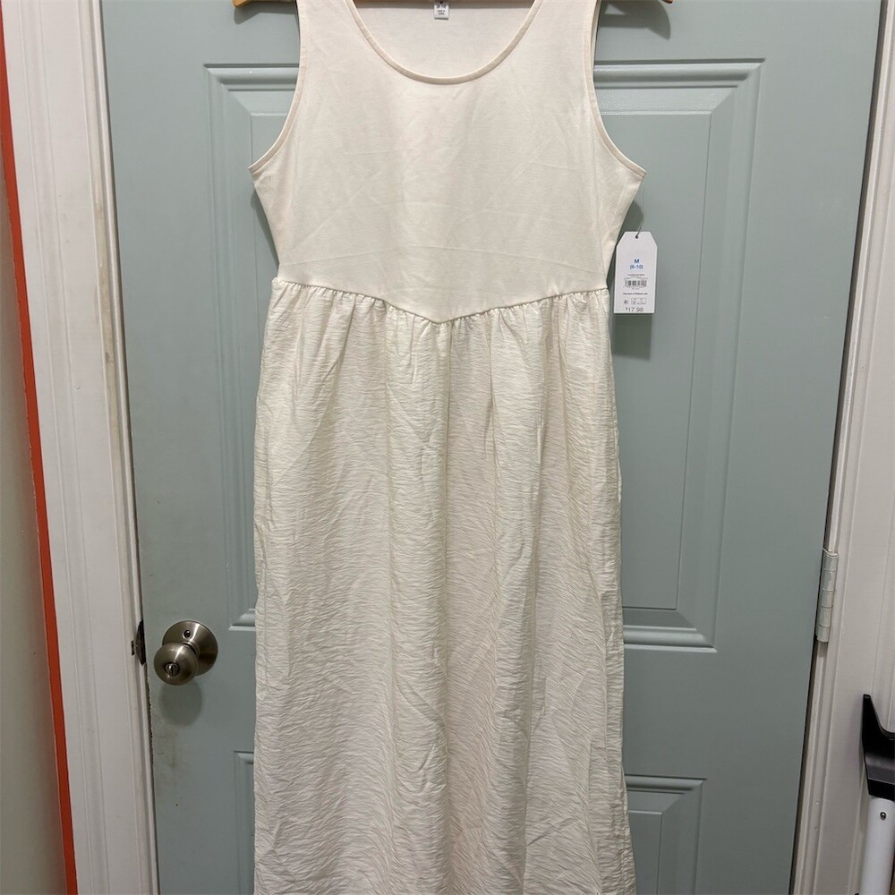 Time and Tru Maxi Dress Womens M Ivory Sleeveless Scoop Neck Casual Long - Picture 1 of 6